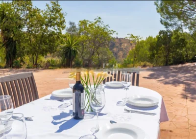 Acogedores espacios exteriores para el disfrute en Alojamiento Rural Casa Loire de Málaga: terrazas, jardín, barbacoa, porche comedor, piscina, etc.